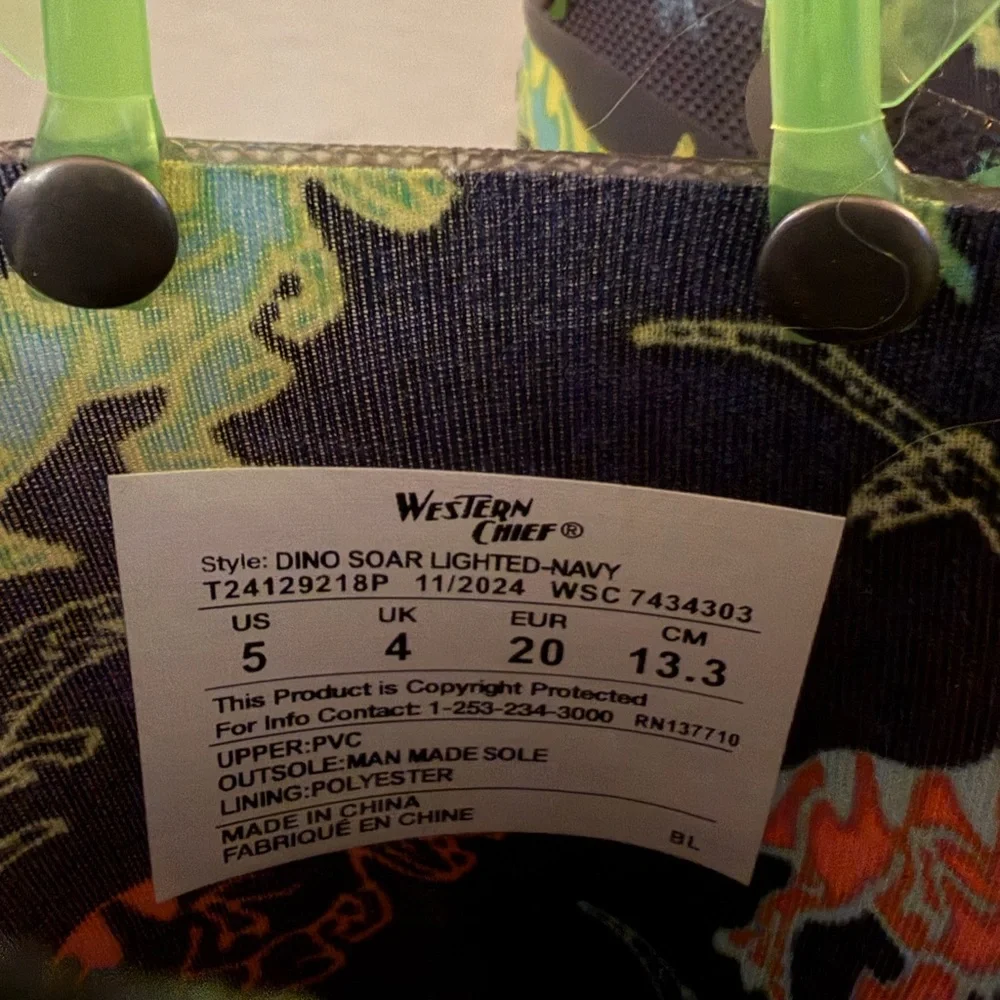 Western Chief Dinosaur Rain Boots with Light Up Heels - Toddler size 5